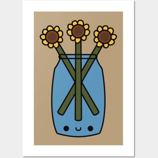 Cute Kawaii Sunflowers Vase Posters and Art